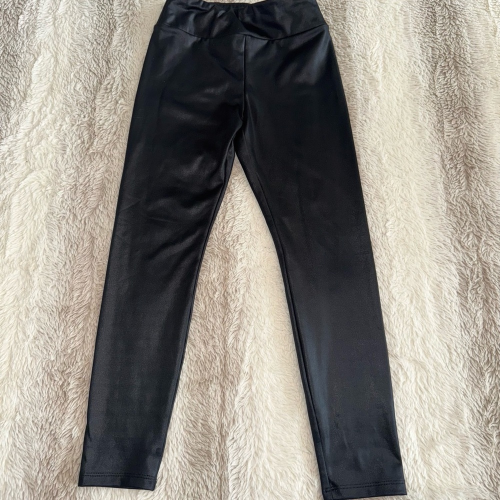 Girls Black Faux Leather Leggings